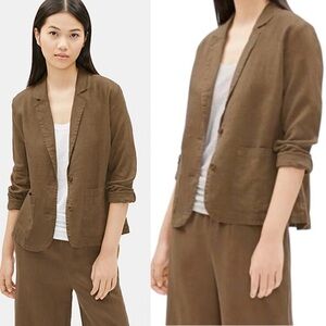 Eileen Fisher 100% Organic Linen Notch Collar Blazer in Pine Needle Unlined